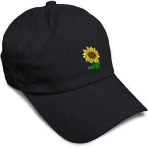 Unisex Black 100% Cotton Sunflower Embroidery Adjustable Classic Baseball Cap